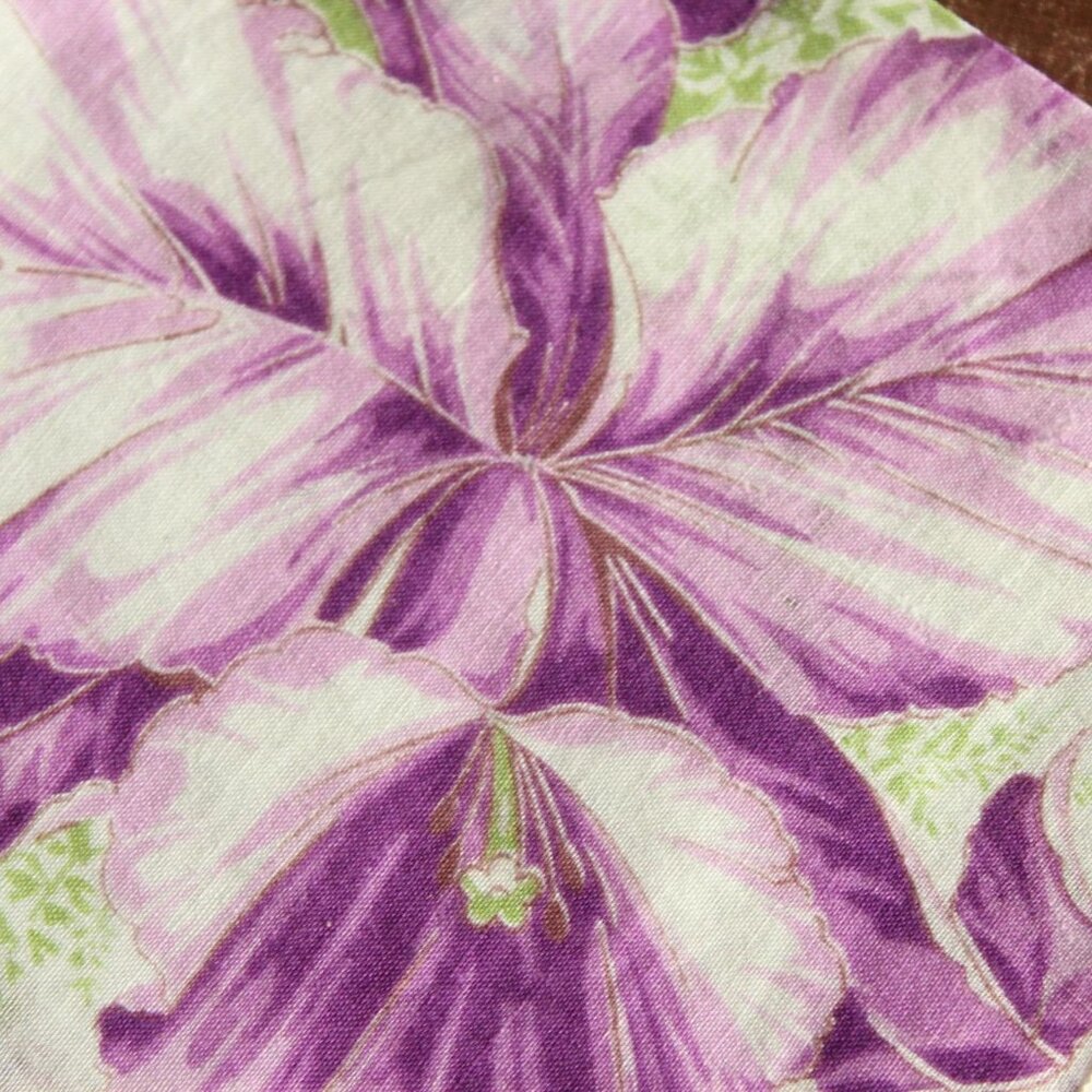 Vintage 1950s Handkerchief, Iris Purple Flower Print Cotton Hankie - Picture 3 of 15